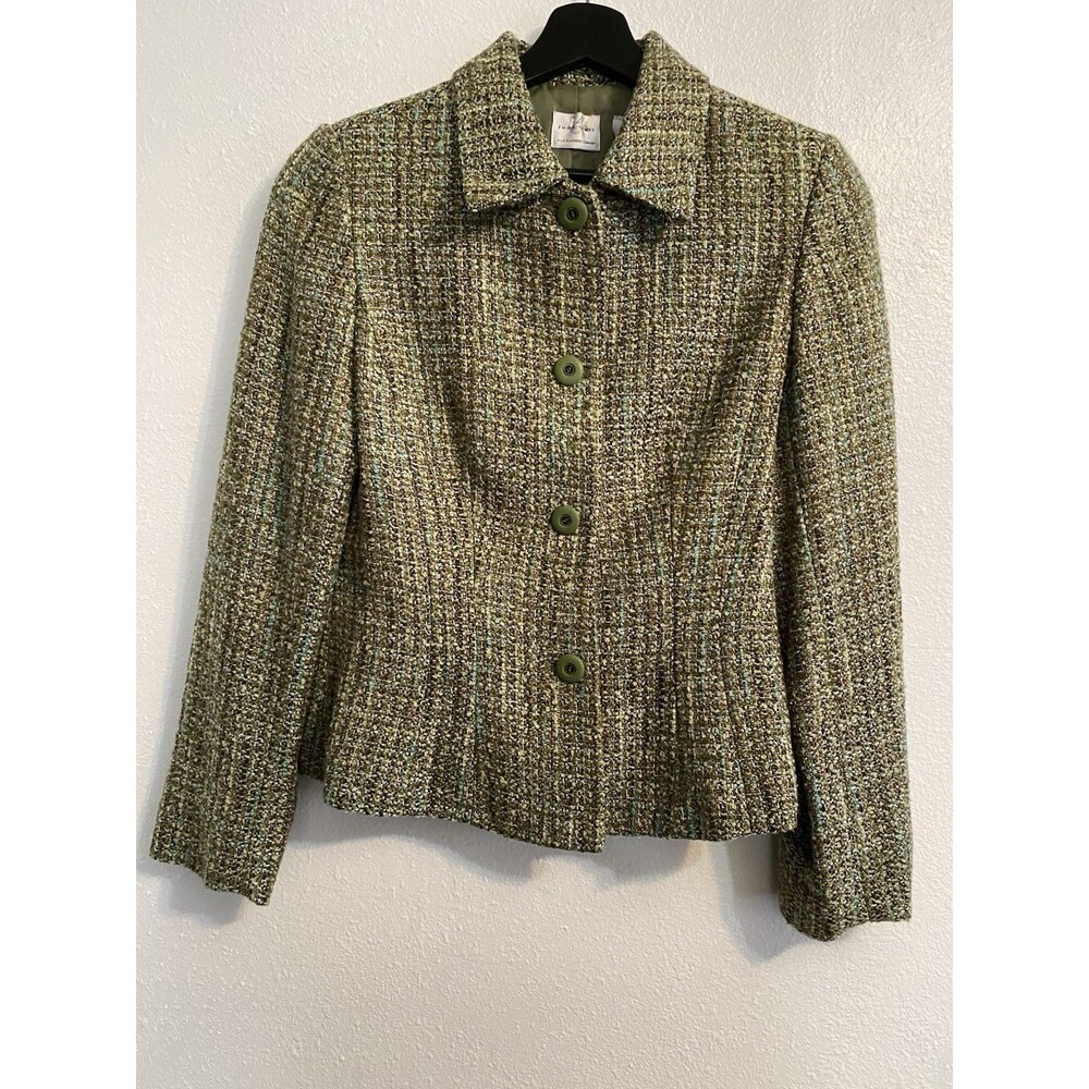 Emma James Women's Size 6 Green Tweed Blazer with Big Buttons C